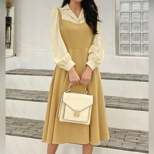 Dazy Lapel Neck Bishop Sleeve 2 in 1 dress